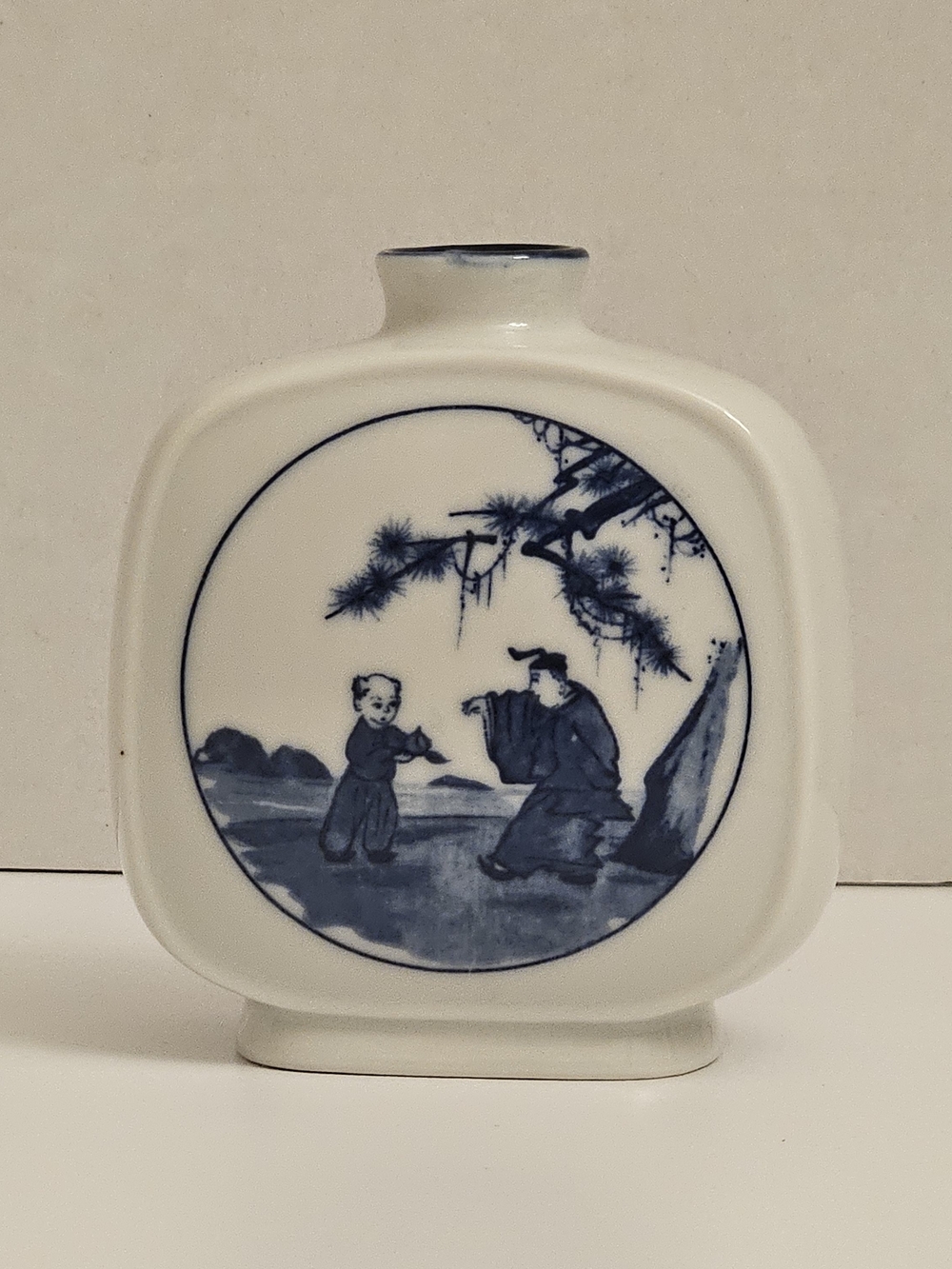 Japanese Blue and White Ceramic Decorative Flask Vase Brand Unspecified Vintage